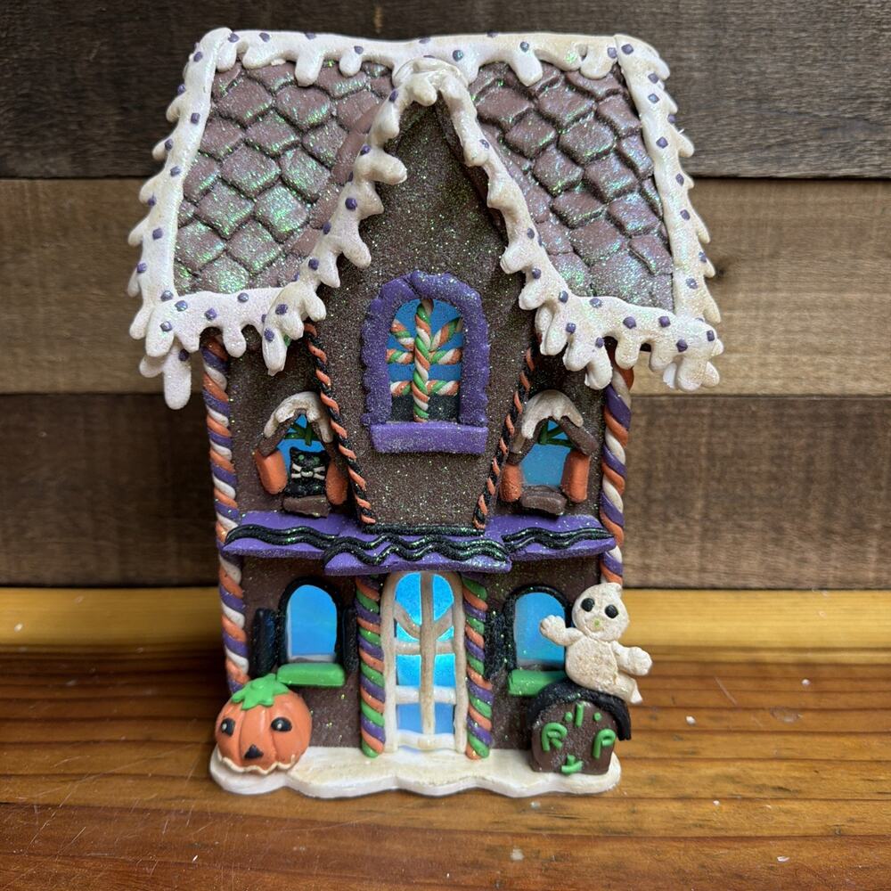 Halloween Gingerbread Spooky Haunted House 10” Light Up LED Clay Dough Ghost Cat